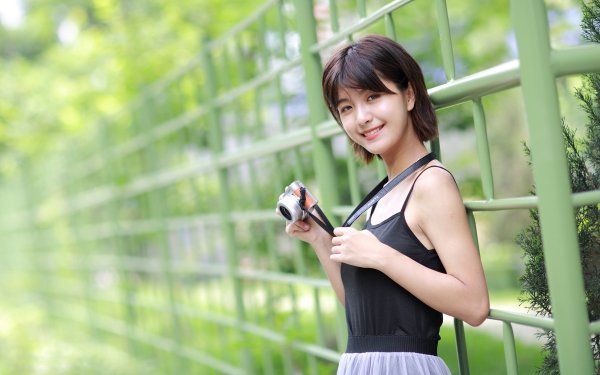 Women Asian Model Short Hair Depth Of Field Brunette Smile HD Wallpaper | Background Image