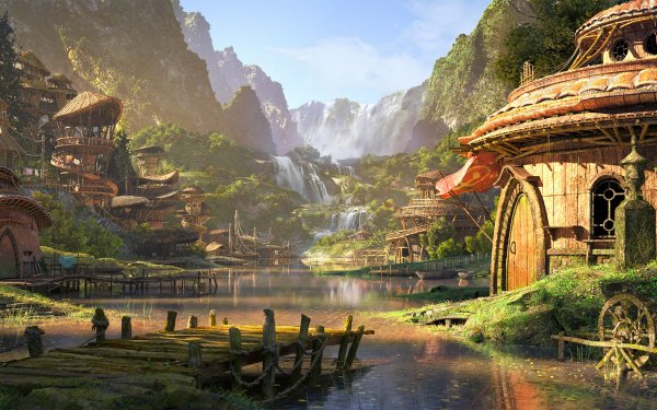Fantasy Landscape Village HD Wallpaper | Background Image