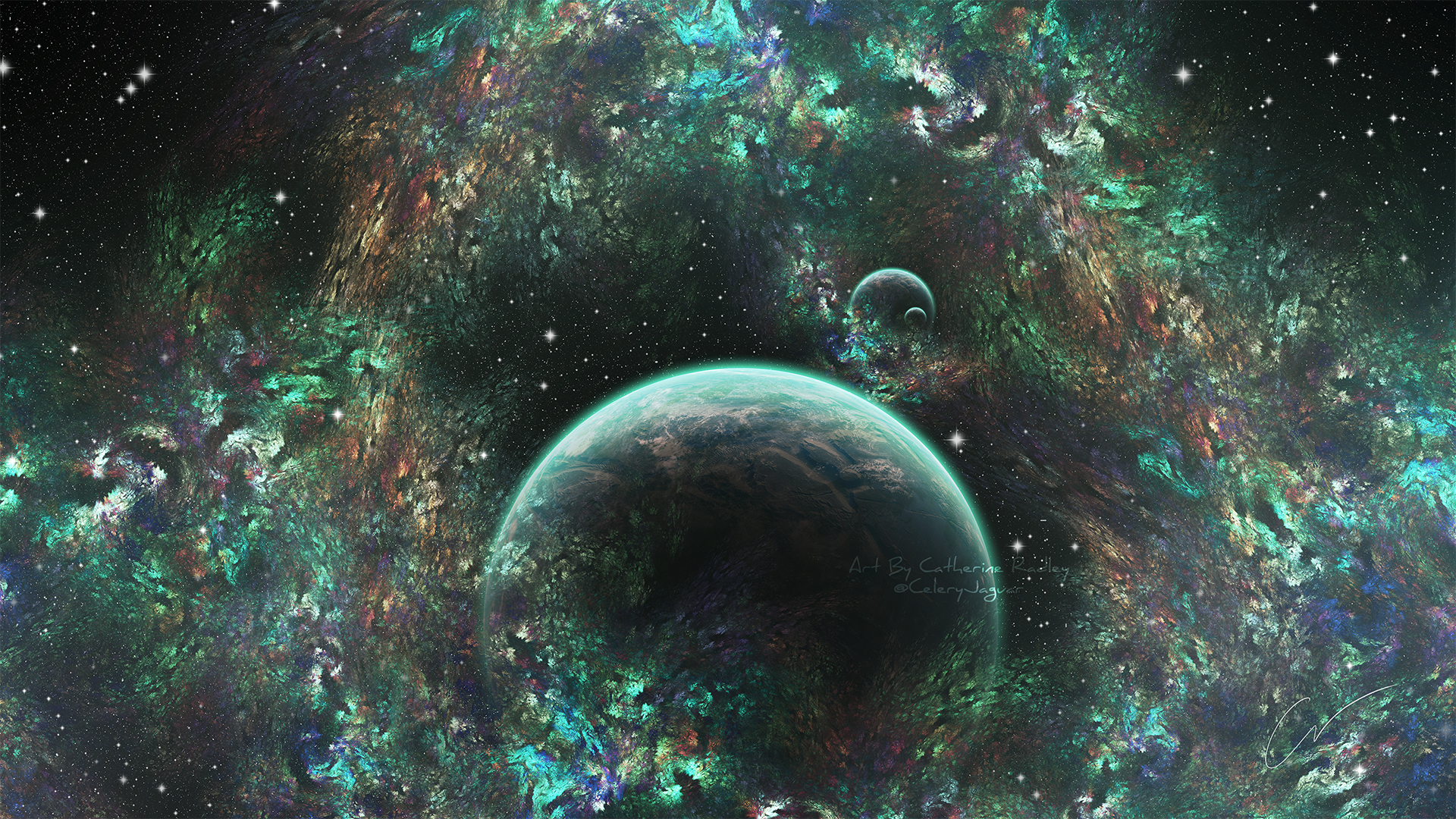 Planet in Glowing and Colorful Space by Catherine Radley