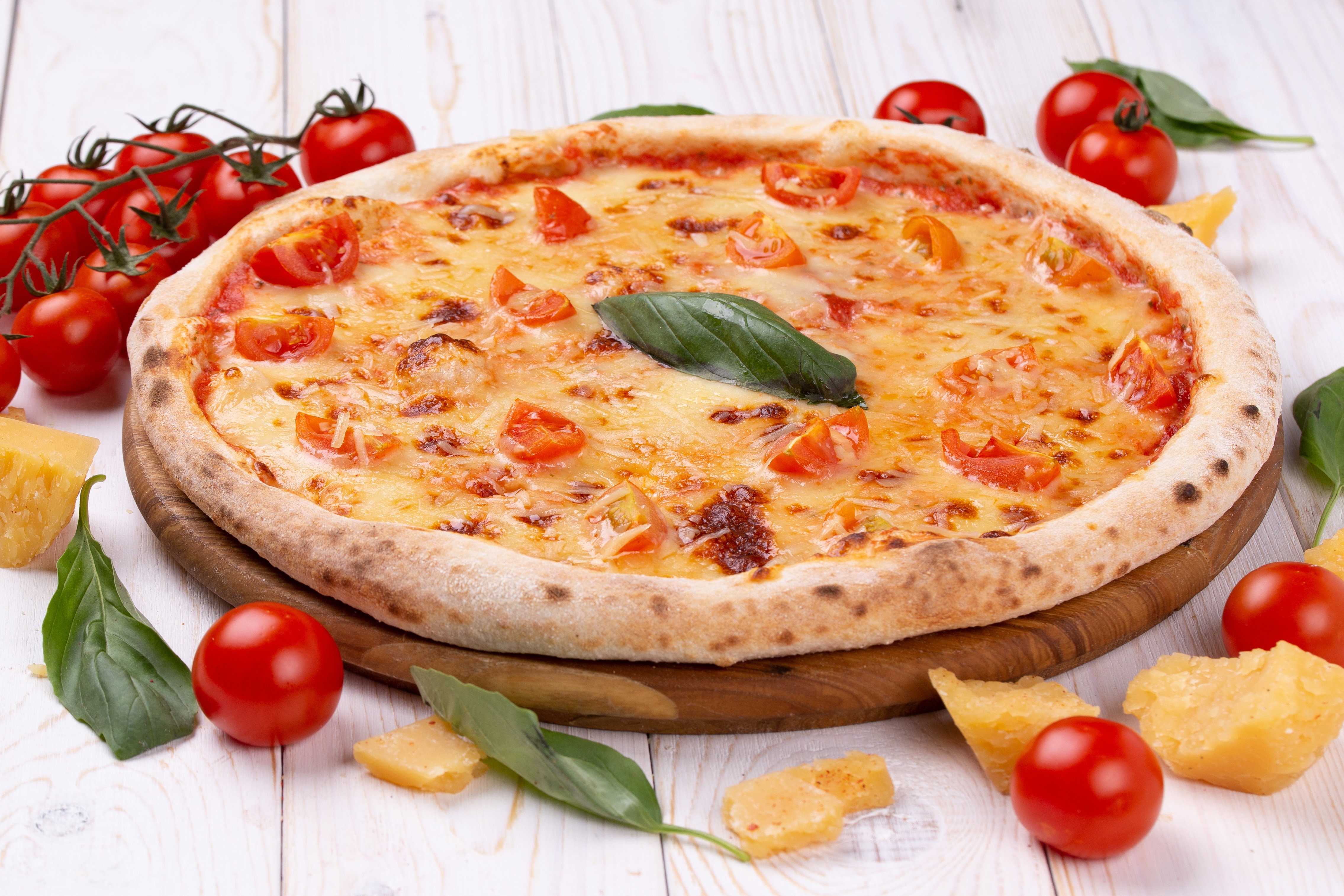 Download Still Life Tomato Cheese Food Pizza 4k Ultra HD Wallpaper