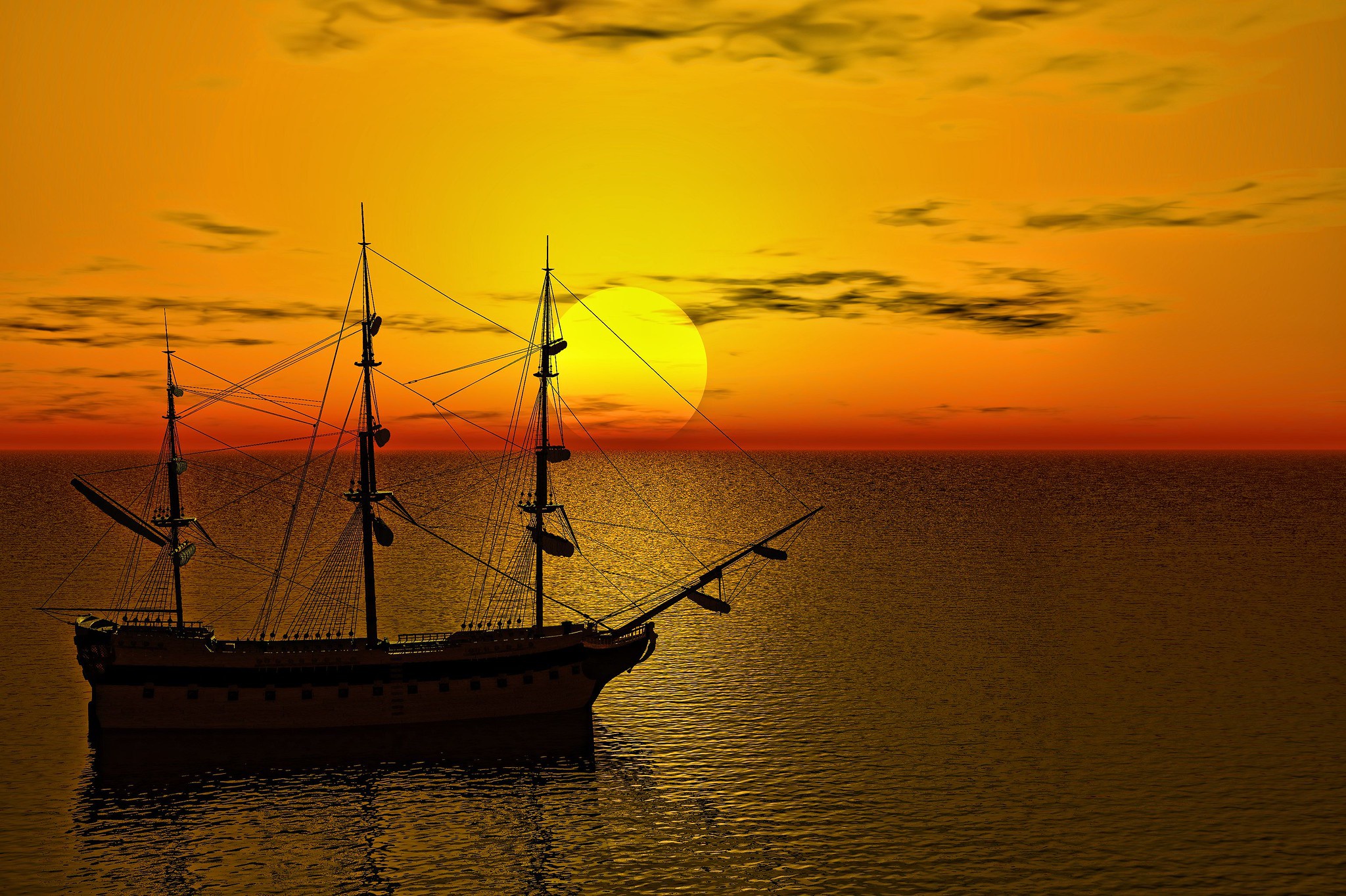 Download Ship Dawn Sun Sea Vehicle Sailing Ship HD Wallpaper