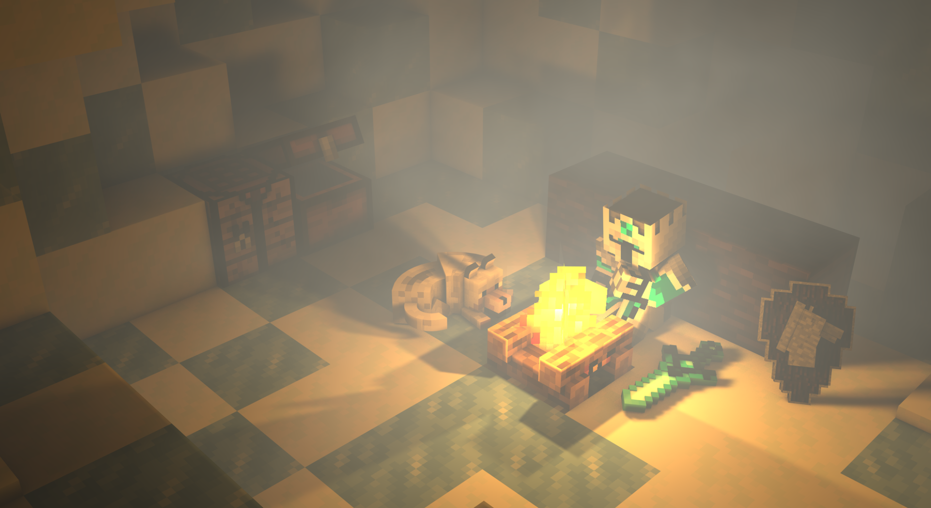 Download Bonfire Night Dog Cave Knight Video Game Minecraft HD Wallpaper by Adriel Cabral