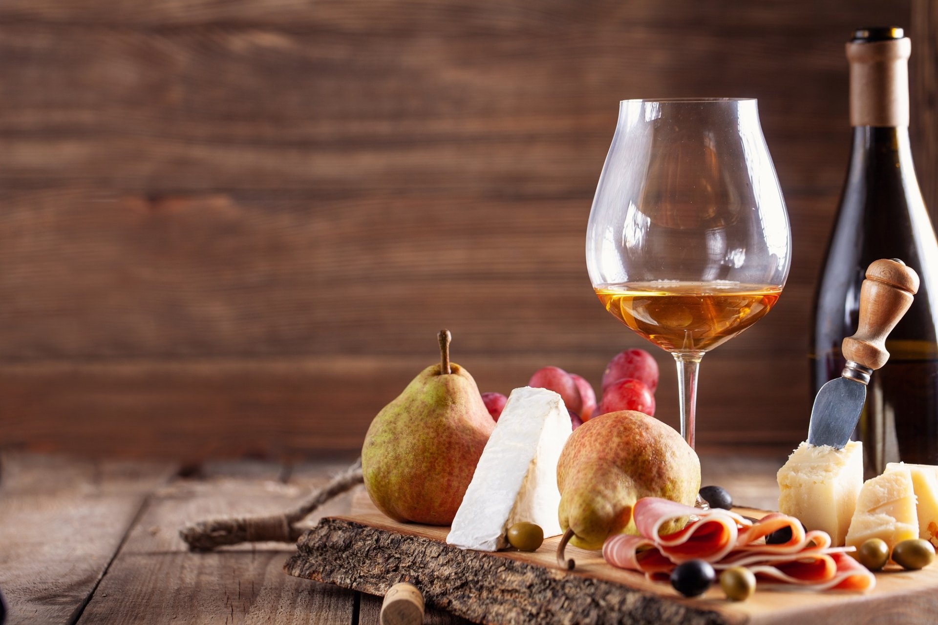 Download Pear Grapes Cheese Glass Wine Food Still Life HD Wallpaper