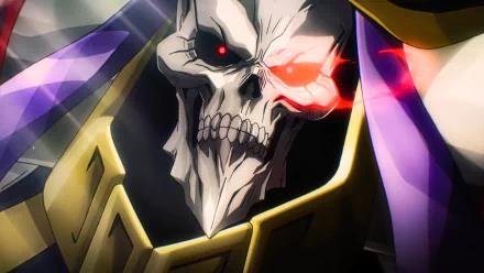 Ainz Ooal Gown from the anime Overlord, depicted in a detailed 4K Ultra HD desktop wallpaper with glowing red eyes and intricate armor.