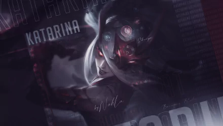 4K Ultra HD PC desktop wallpaper featuring Katarina from League of Legends in a dark, stylized composition with glowing accents and dynamic text elements.