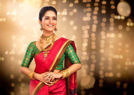 brown eyes earrings necklace jewelry saree Bollywood actress Indian smile Celebrity Ruhani Sharma HD Desktop Wallpaper | Background Image