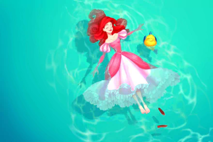 pink dress The Little Mermaid water red hair dress feet Flounder (The Little Mermaid) Ariel (The Little Mermaid) movie The Little Mermaid (1989) HD Desktop Wallpaper | Background Image