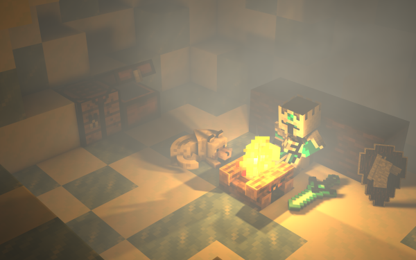 Video Game Minecraft Knight Cave Dog Night Bonfire HD Wallpaper | Background Image