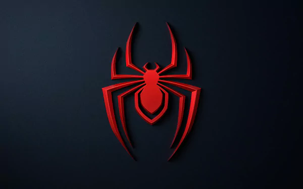 Red Spider-Man logo from Marvel's Spider-Man: Miles Morales displayed on a dark background, featured as a 4K Ultra HD PC desktop wallpaper and background.