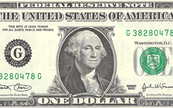 HD desktop wallpaper featuring a detailed close-up of a U.S. one-dollar bill with George Washington’s portrait and money-related elements.