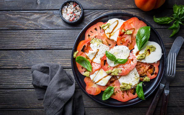 still life mozzarella tomato food salad HD Desktop Wallpaper | Background Image