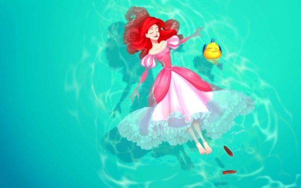 Movie The Little Mermaid (1989) The Little Mermaid Ariel Flounder Feet Dress Red Hair Water Pink Dress HD Wallpaper | Background Image