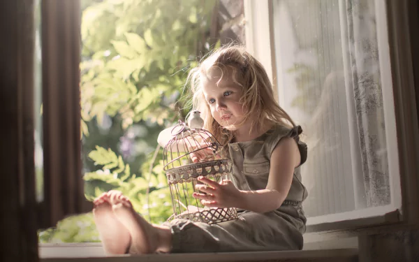  Baby Girl With Baby Bird