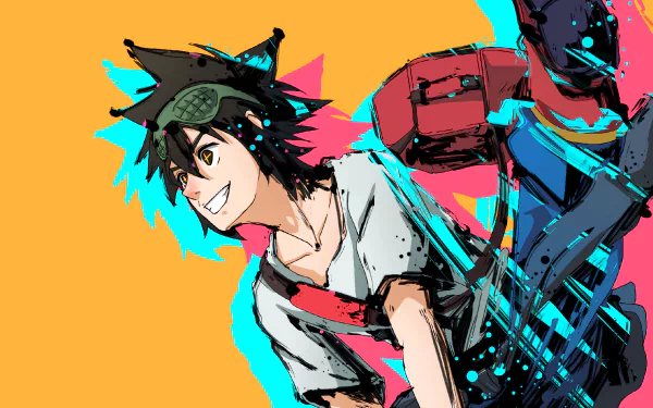 Vibrant 4K Ultra HD anime wallpaper of Jin Mori from The God of High School, featuring dynamic colors and energetic pose against a bright orange background.