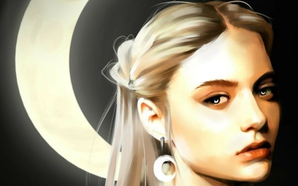 Artistic Painting Portrait Night Blonde Moon HD Wallpaper | Background Image