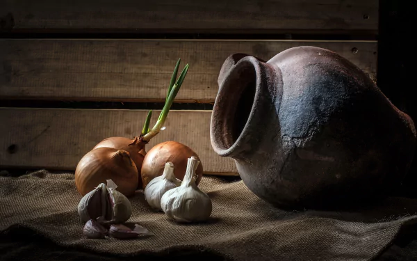 jug garlic onion food still life HD Desktop Wallpaper | Background Image