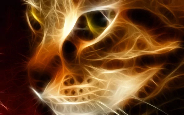 HD desktop wallpaper featuring a fractal art design of a kitten's face, highlighting intricate patterns and vibrant colors, creating a mesmerizing and artistic background.
