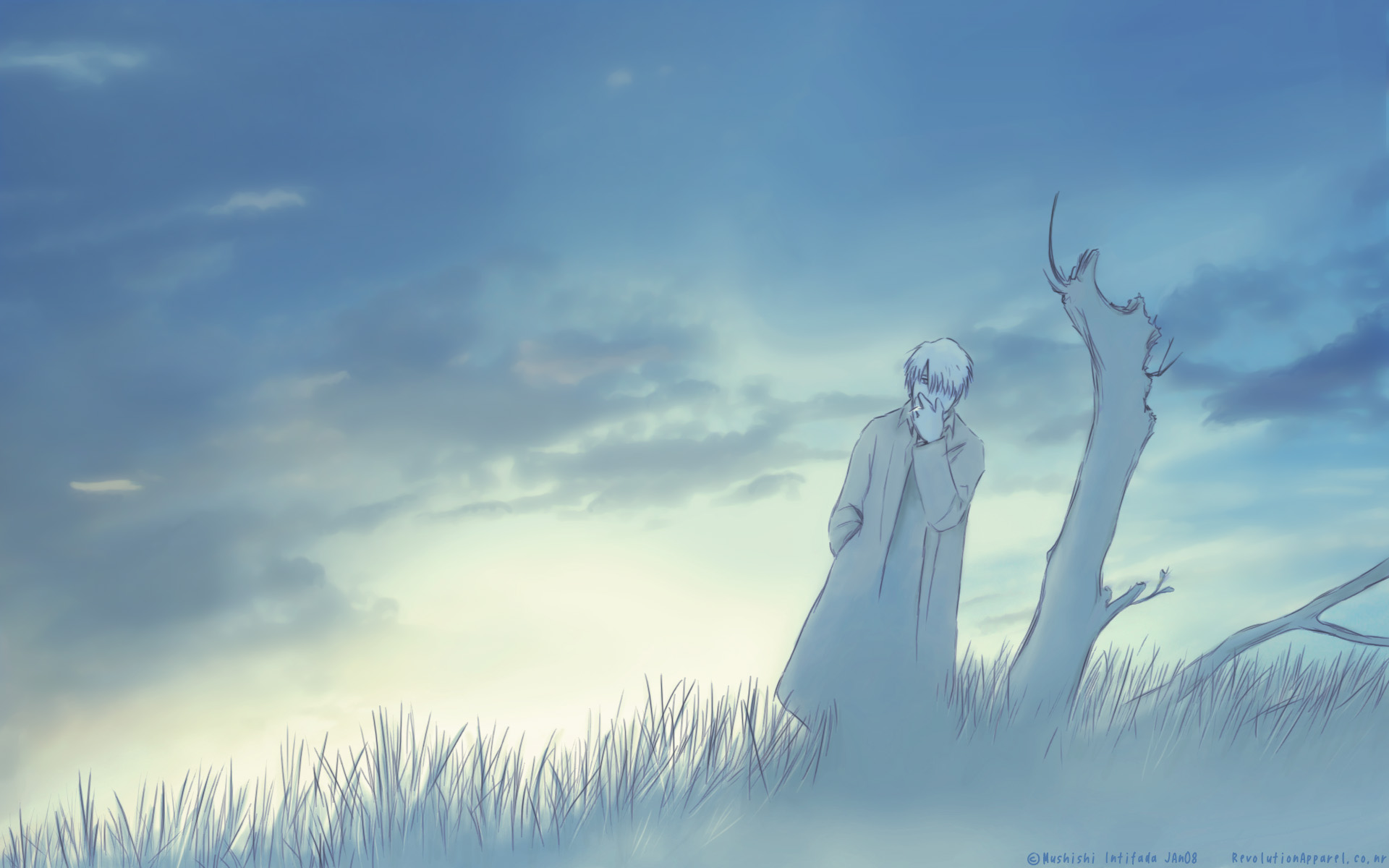 Ginko, the protagonist of Mushishi, in an anime wallpaper.