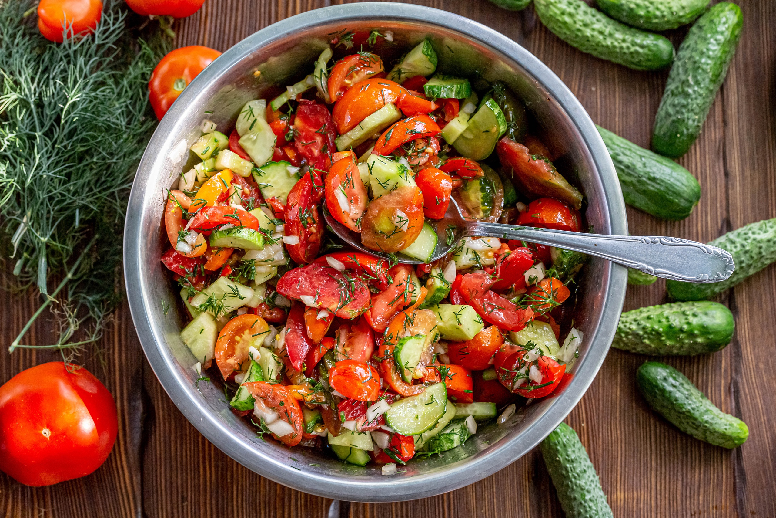 Download Cucumber Tomato Food Salad HD Wallpaper