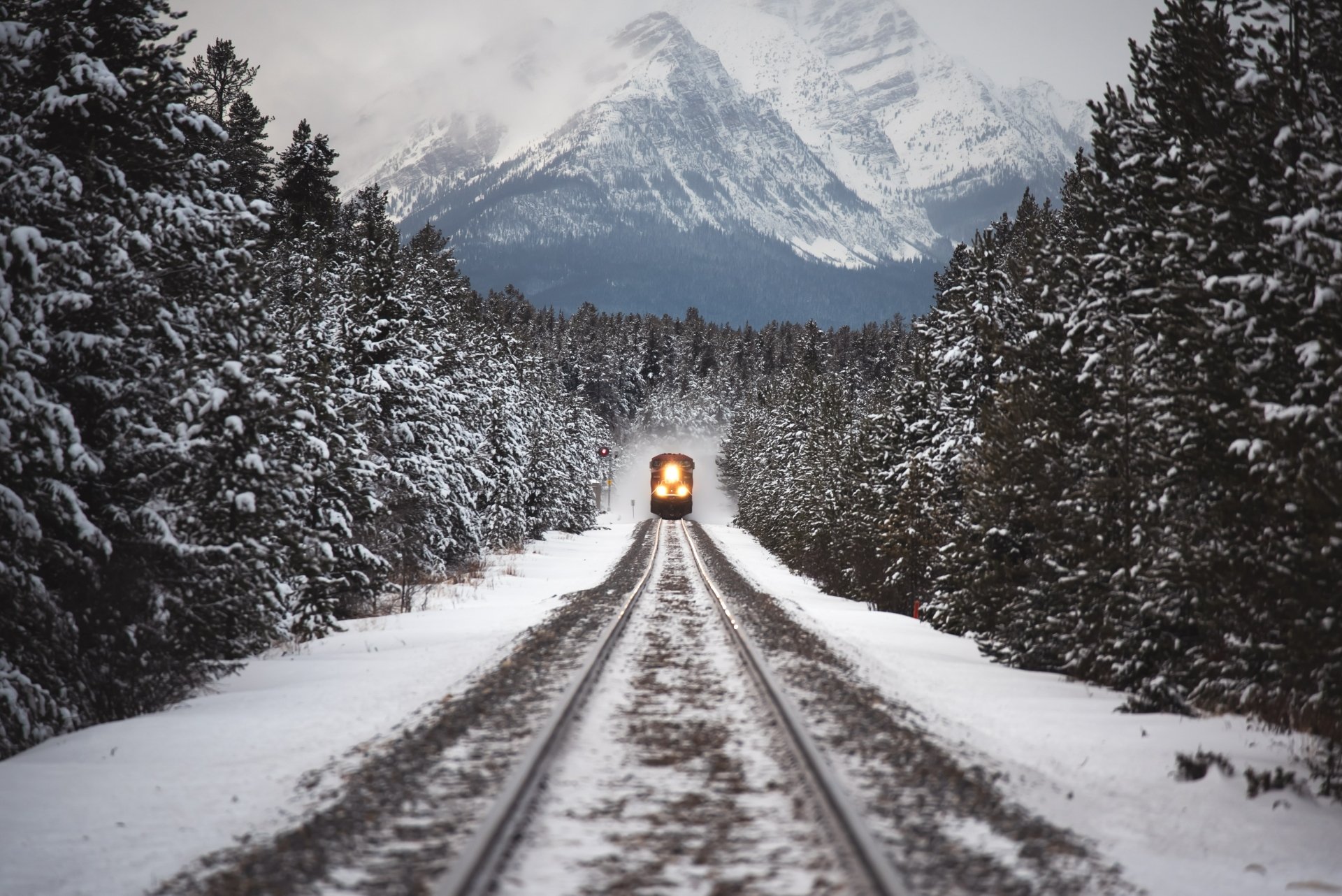 Winter Mountain Train Journey 4K Ultra HD Wallpaper by irisba
