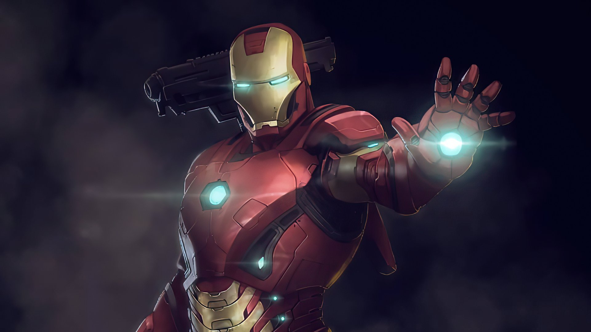 Comic-style Iron Man in detailed armor with glowing eyes and repulsor, featured in a 4K Ultra HD PC desktop wallpaper and background.