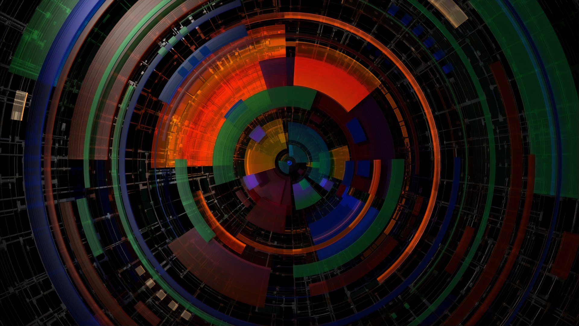 Abstract, colorful circular pattern with symmetrical design, rendered in 4K Ultra HD quality as a vibrant PC desktop wallpaper and background.