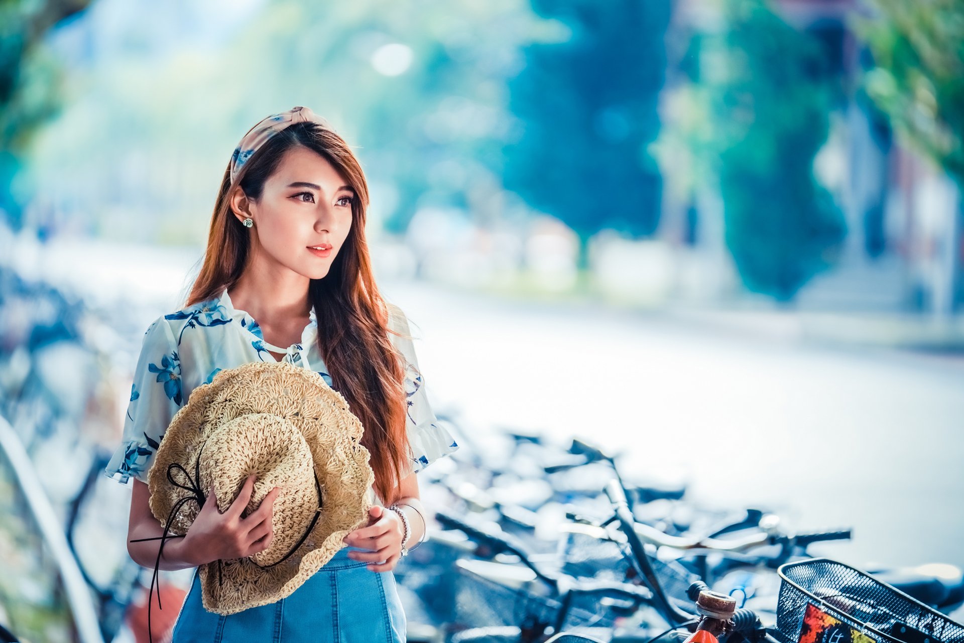 Download Brunette Long Hair Depth Of Field Hat Model Woman Asian 4k ...