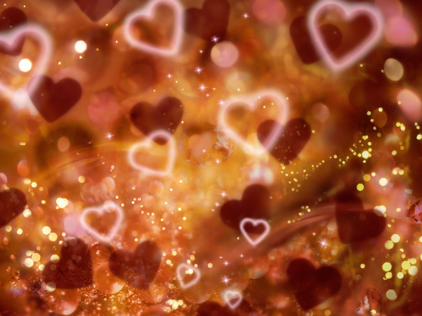 A vibrant HD wallpaper featuring a dreamy background of shimmering hearts in warm tones, beautifully expressing love and artistic flair.
