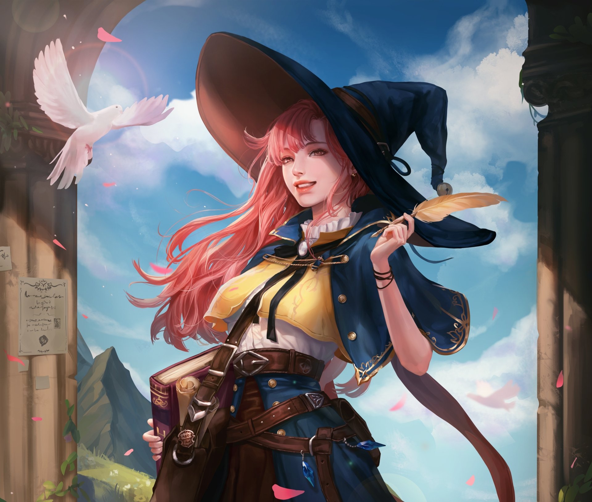 Download Pink Eyes Pink Hair Bird Anime Witch Anime Bird 4k Ultra HD Wallpaper by Shin HaRim