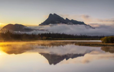 reflection fog canadian rockies nature lake HD Desktop Wallpaper | Background Image