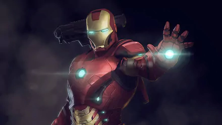 Comic-style Iron Man in detailed armor with glowing eyes and repulsor, featured in a 4K Ultra HD PC desktop wallpaper and background.