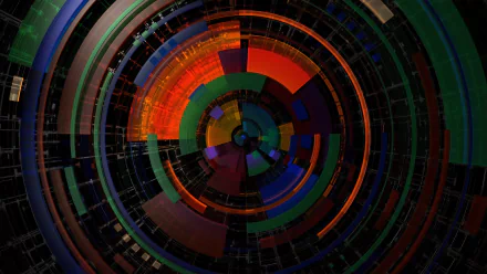 Abstract, colorful circular pattern with symmetrical design, rendered in 4K Ultra HD quality as a vibrant PC desktop wallpaper and background.