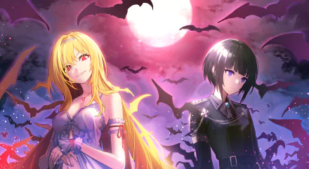 black hair purple eyes bat red eyes blonde long hair Chiyo Shirayuki Chitose Kurosaki Anime The iDOLM@STER Cinderella Girls HD Desktop Wallpaper | Background Image