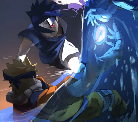 4K Ultra HD PC desktop wallpaper of Naruto Uzumaki and Sasuke Uchiha clashing — Naruto's blue Rasengan collides with Sasuke's crackling Chidori in a dramatic anime showdown.