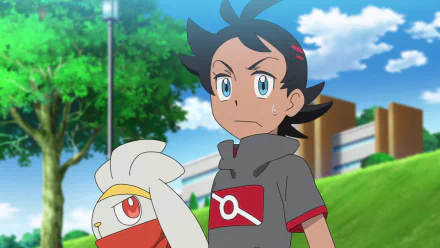 black hair red eyes blue eyes Raboot (Pokémon) Goh (Pokémon) Anime Pokemon HD Desktop Wallpaper | Background Image