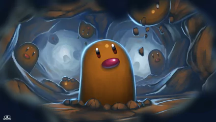 HD PC desktop wallpaper featuring Diglett from Pokémon anime, showing multiple Digletts emerging from underground in a stylized cave setting.