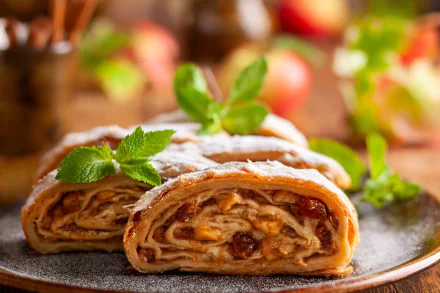 stuffing strudel baking mint food dessert HD Desktop Wallpaper | Background Image