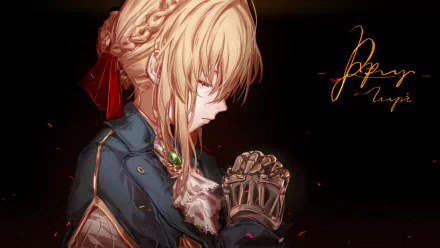 HD PC desktop wallpaper featuring Violet Evergarden from the anime, shown in a detailed close-up with soft lighting and a dark background.