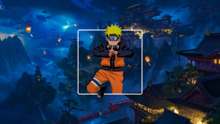 HD anime desktop wallpaper featuring Naruto Uzumaki performing a hand sign, set against a vibrant, moonlit traditional Japanese village background.