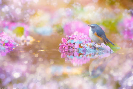 reflection hydrangea passerine bird flower Animal bluebird HD Desktop Wallpaper | Background Image