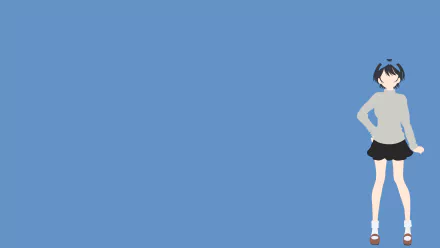 Minimalist 8K Ultra HD anime wallpaper featuring Ruka Sarashina from Rent-A-Girlfriend against a solid blue background, designed for PC desktops.