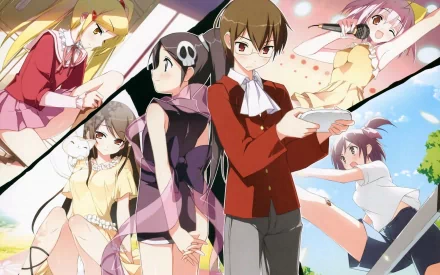 HD desktop wallpaper featuring characters from the anime The World God Only Knows, showcasing dynamic scenes and vibrant colors in a captivating collage.