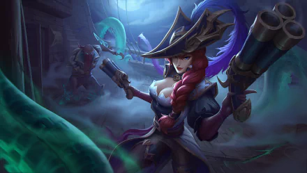 HD desktop wallpaper featuring Pyke and Miss Fortune from League of Legends in a dark, underwater-themed setting, showcasing dynamic video game characters.