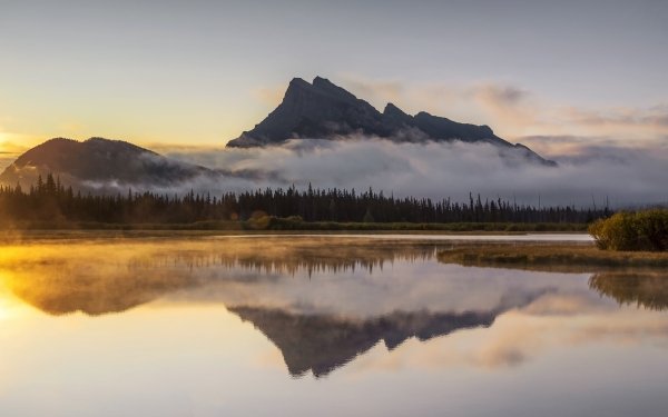 Earth Lake Lakes Canadian Rockies Fog Reflection HD Wallpaper | Background Image