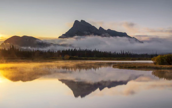reflection fog canadian rockies nature lake HD Desktop Wallpaper | Background Image