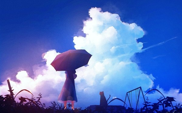Anime Original Cat Cloud Sky Parasol HD Wallpaper | Background Image