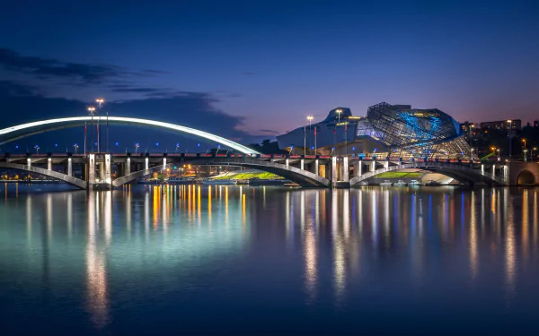 bridge Lyon evening France man made museum HD Desktop Wallpaper | Background Image