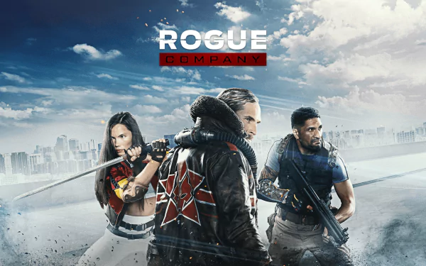 HD desktop wallpaper featuring characters from Rogue Company with a dynamic, urban backdrop.