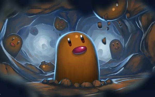 HD PC desktop wallpaper featuring Diglett from Pokémon anime, showing multiple Digletts emerging from underground in a stylized cave setting.