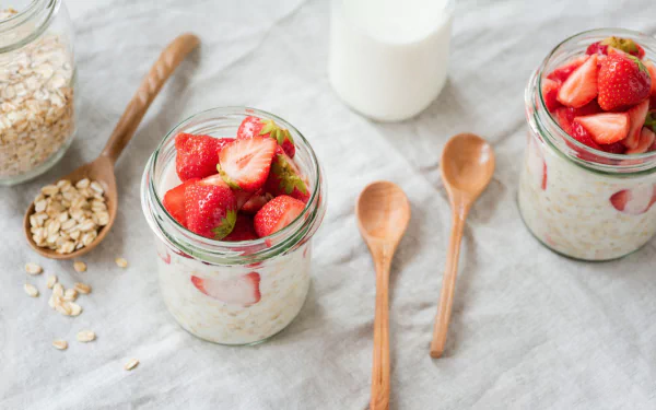 oatmeal strawberry milk food breakfast HD Desktop Wallpaper | Background Image